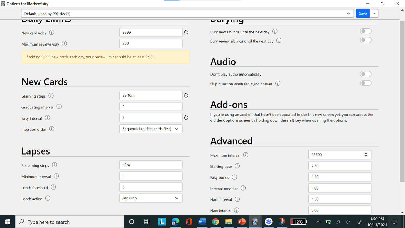 anki settings quarter system